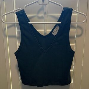 Green Ribbed V-Neck Crop Top